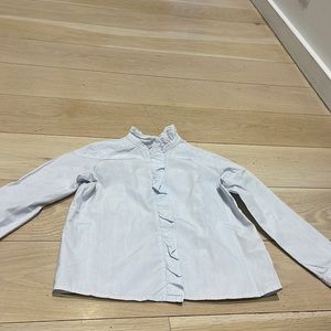 Bonpoint Striped Button Down Blouse with Ruffles